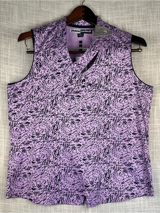 jamie sadock Tops - Y2K Jamie Sadock Purple Abstract Print Top Asymmetrical Sleeveless NWT Size L